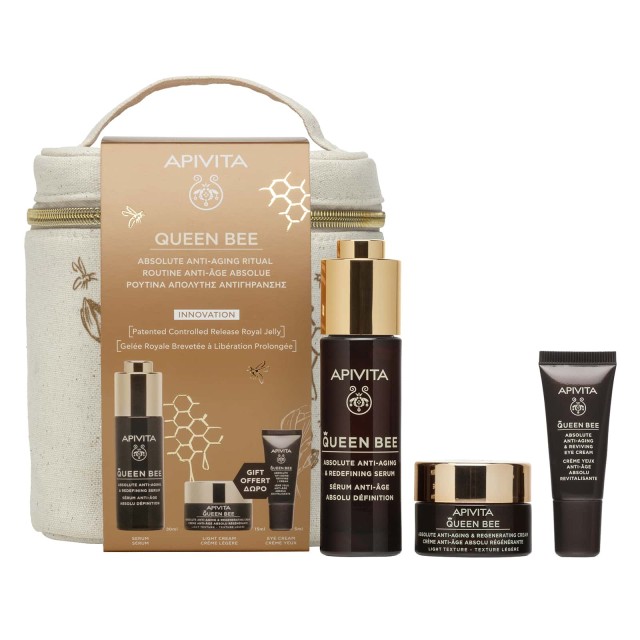 Apivita Promo Queen Bee Ρουτίνα Απόλυτης Αντιγήρανσης με Queen Bee Serum Αντιγηραντικός Ορός Προσώπου 30ml + Queen Bee Αντιγηραντική Κρέμα Ελαφριάς Υφής 15ml + Κρέμα Ματιών 5ml