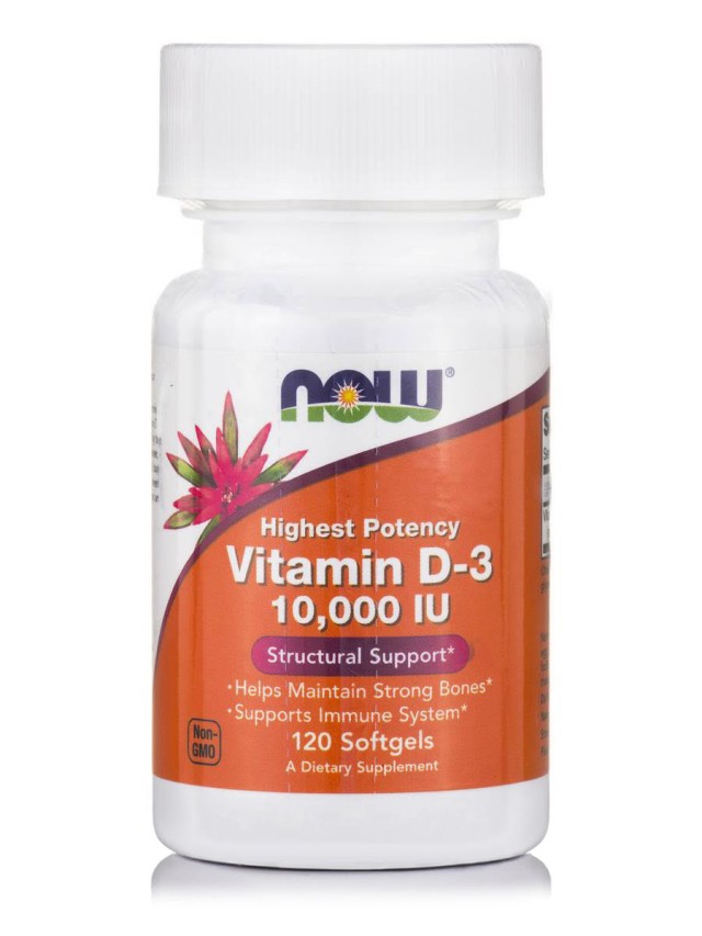 Now Foods Vitamin D3 10.000 IU Συμπλήρωμα Διατροφής D3, 120 Μαλακές Κάψουλες