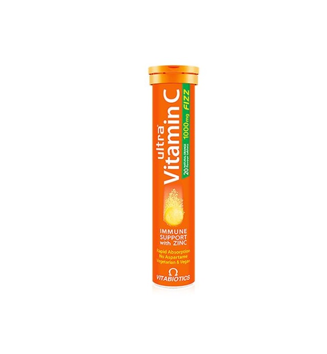Vitabiotics Ultra Vitamin C 1000mg Fizz with Zinc 20 Aναβράζοντα Δισκία με Γεύση Πορτοκάλι