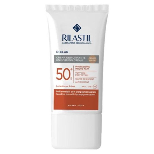 Rilastil D Clar SPF50+ Uniforming Cream Αντηλιακή Κρέμα Προσώπου με Χρώμα Medium Απόχρωση, 40ml