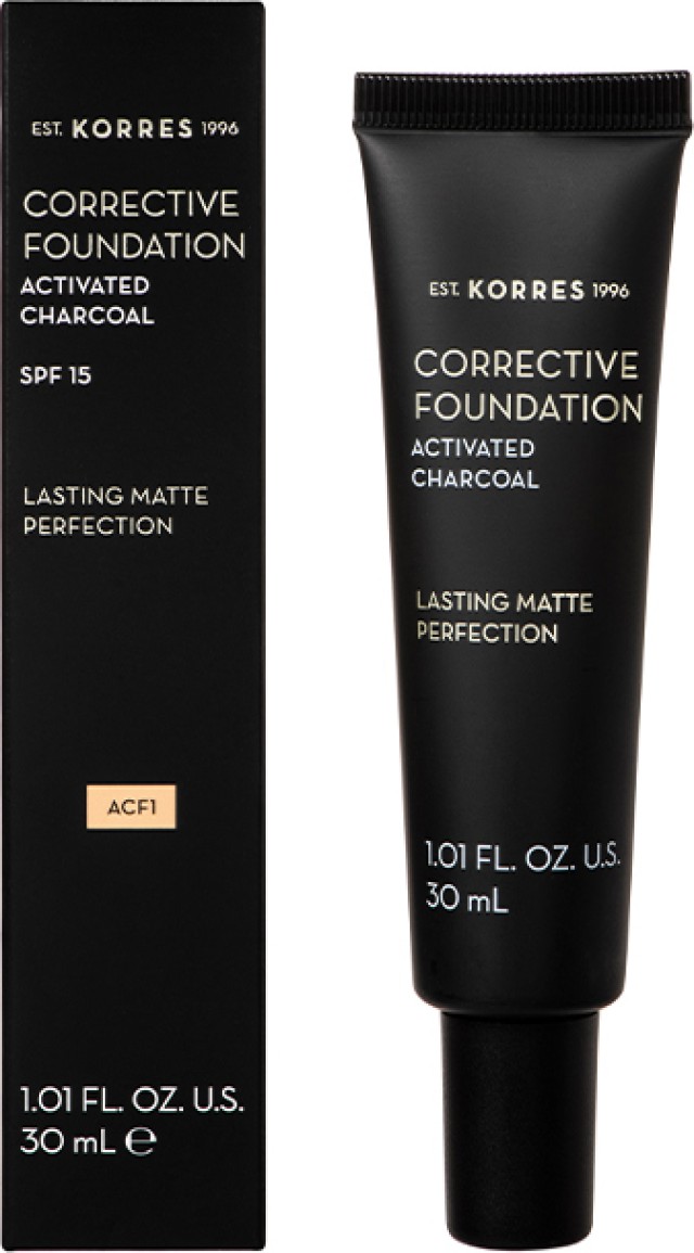 Korres Activated Charcoal Corrective Foundation ACF1 Make-up Διορθωτικό Υψηλής Κάλυψης με Ενεργό Άνθρακα 30ml