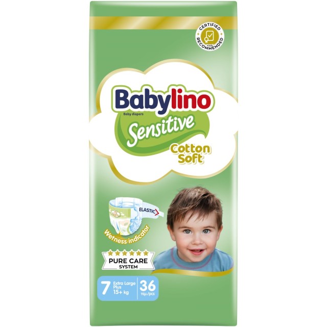 Babylino Sensitive Cotton Soft Bρεφική Πάνα No7 15+ Kg Value Pack, 36 Τεμάχια