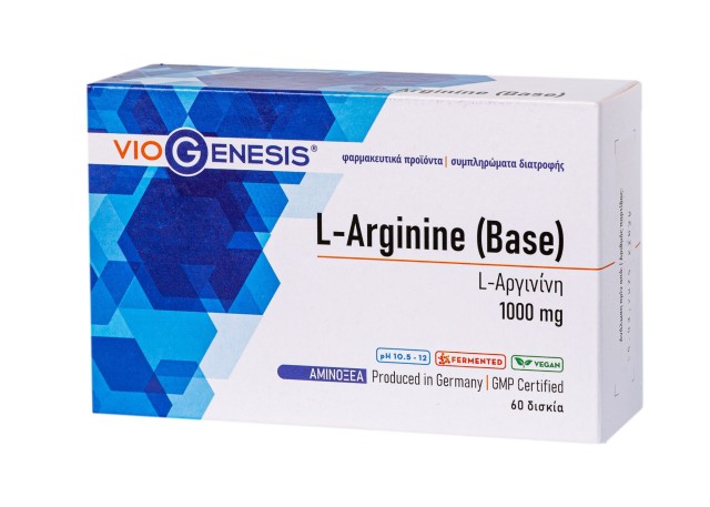 VioGenesis L-Arginine Base 1000mg Συμπλήρωμα Διατροφής Για Το Κυκλοφοριακό - Ανοσοποιητικό, 60 Ταμπλέτες