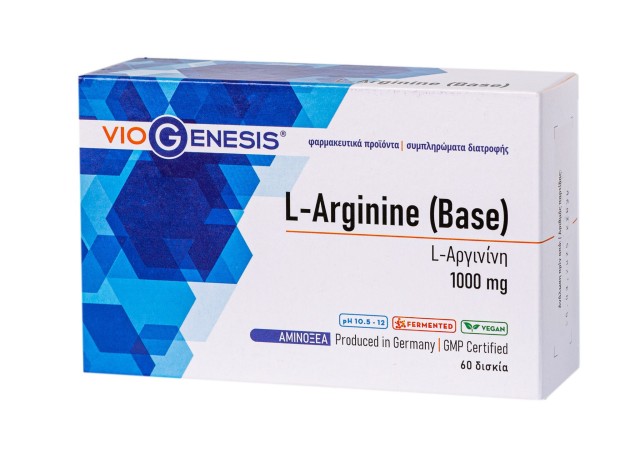 VioGenesis L-Arginine Base 1000mg Συμπλήρωμα Διατροφής Για Το Κυκλοφοριακό - Ανοσοποιητικό, 60 Ταμπλέτες