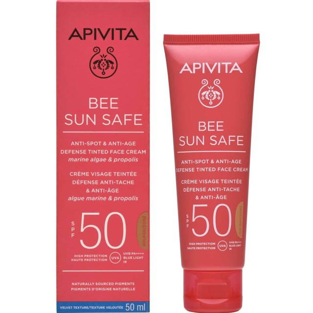 Apivita Bee Sun Safe Αντηλιακή Κρέμα Προσώπου Κατά των Πανάδων και των Ρυτίδων με Χρώμα Golden SPF50, 50ml