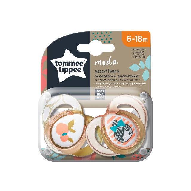 Tommee Tippee Closer To Nature Moda  Πιπίλα Σιλικόνης για Κορίτσι 6-18 Μηνών, 2 Τεμάχια