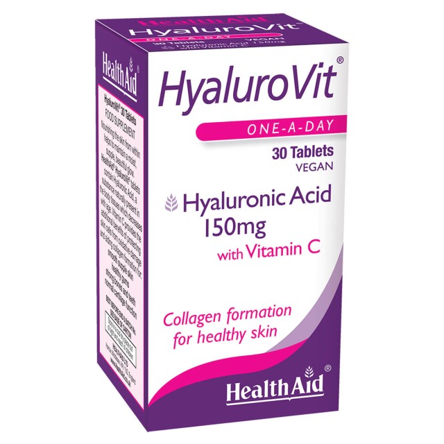 Health Aid Hyalurovit 150mg Συμπλήρωμα Διατροφής με Υαλουρονικό Οξύ & Βιταμίνη C για Ελαστικότητα Δέρματος & Χόνδρων, 30 Ταμπλέτες