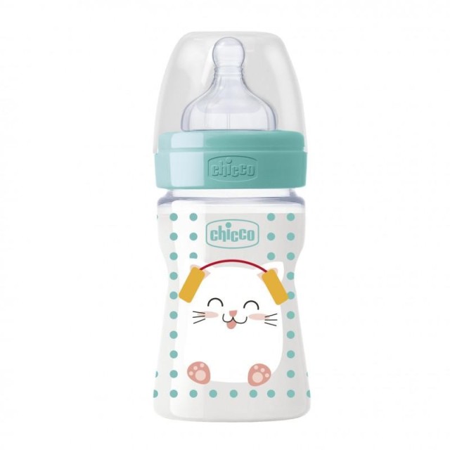 Chicco Πλαστικό Μπιμπερό Well-Being Pop Friends Θήλη Σιλικόνης 0m+, 150ml