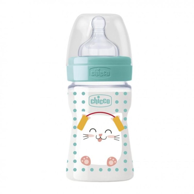 Chicco Πλαστικό Μπιμπερό Well-Being Pop Friends Θήλη Σιλικόνης 0m+, 150ml