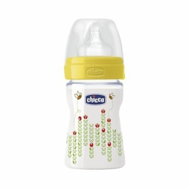 Chicco Well Being Πλαστικό Μπιμπερό Φυσική Μέθοδος Κανονικής Ροής με Θηλή Σιλικόνης, 150mL [20611-30]