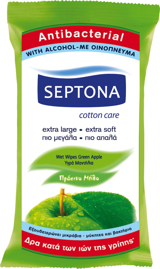 Septona Refresh Υγρά Μαντηλάκια Για Τα Χέρια Πράσινο Μήλο 15 Τεμάχια