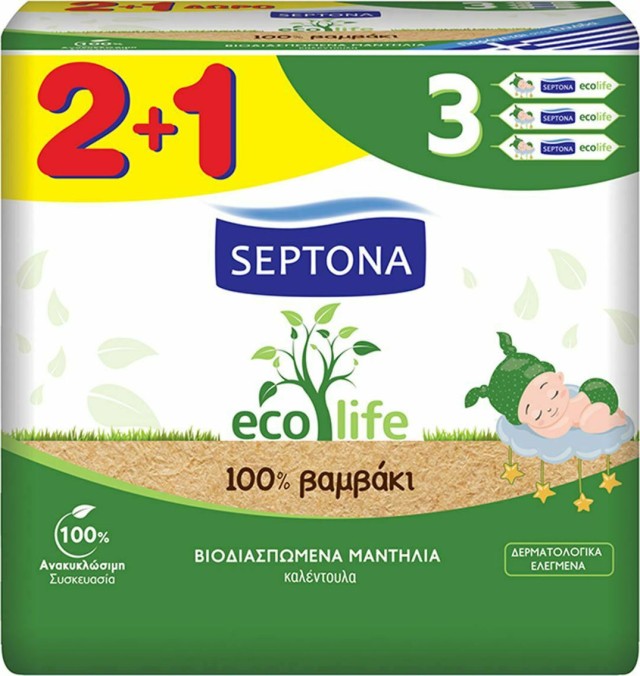 Septona Ecolife Βιοδιασπώμενα Μωρομάντηλα, 3x60 Τεμάχια