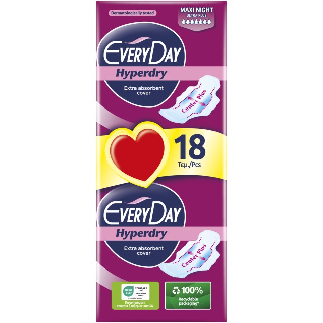 EveryDay Hyperdry Maxi Night Σερβιέτες με Φτερά σε Διπλή Συσκευασία 2x9τμχ