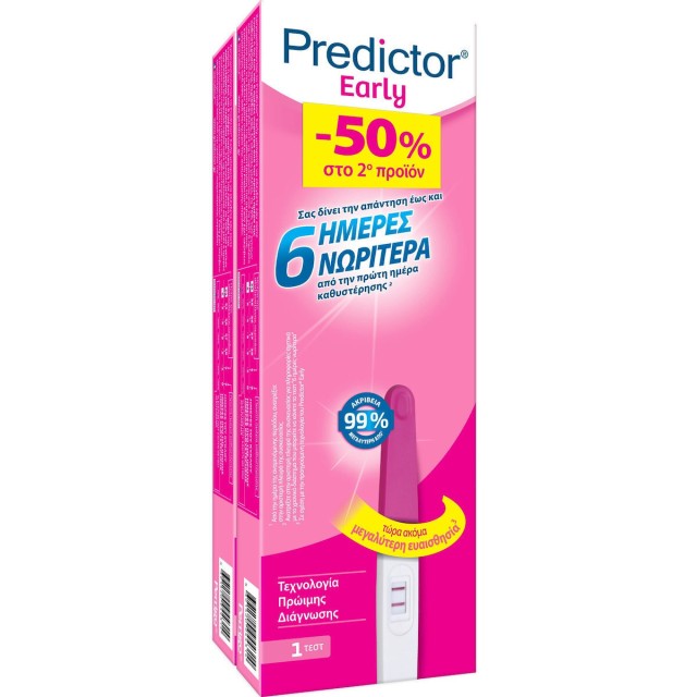 Predictor Early 6 Days Με 2 Τεστ Εγκυμοσύνης (-50% 2o Προϊόν), 2 Τεμάχια
