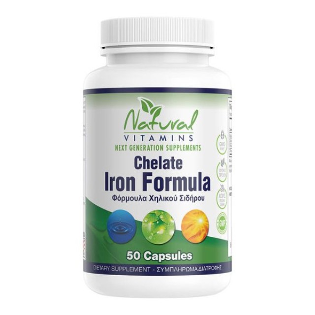 Natural Vitamins Chelate Iron Formula Συμπλήρωμα Διατροφής με Χηλικό Σίδηρο, 50caps