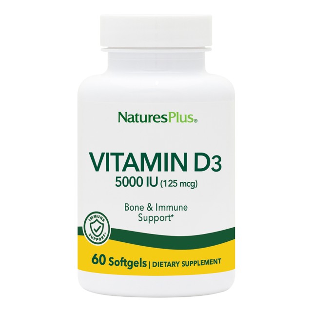 Natures Plus Vitamin D3 5000IU, 60 Μαλακές Κάψουλες