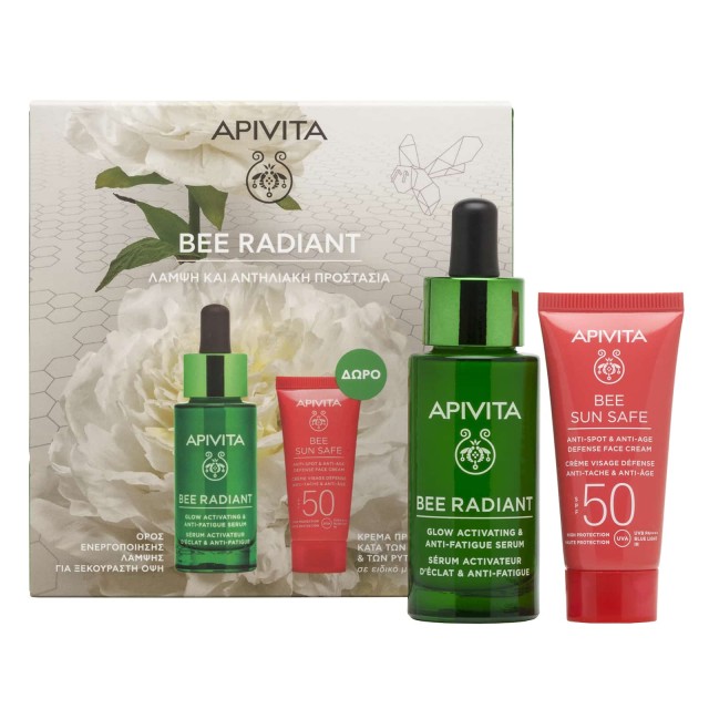 Apivita Promo Bee Radiant Ορός Ενεργοποίησης Λάμψης για Ξεκούραστη Όψη 30ml με ΔΩΡΟ Κρέμα Προσώπου SPF50 Κατά των Πανάδων & των Ρυτίδων 15ml