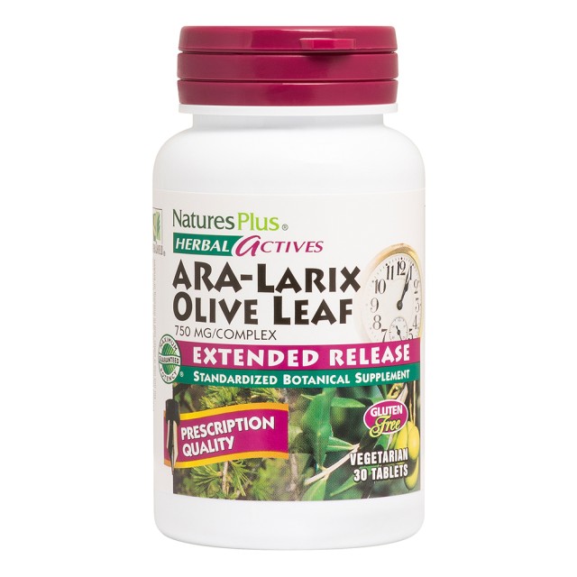 Natures Plus Herbal Actives Ara-Larix Olive Leaf Extended Release, 30 Tαμπλέτες