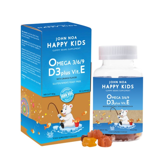 John Noa Happy Kids Omega 3/6/9 D3 Plus Vit. E Κατάλληλο για Παιδιά, 90 Ζελεδάκια