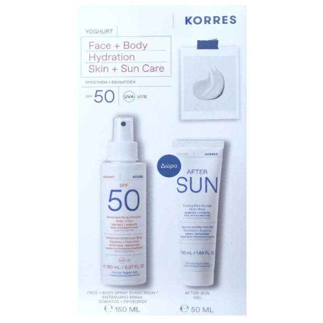 Korres Promo Yoghurt Face + Body Hydration Skin & Sun Care Αντηλιακό Γαλάκτωμα Spray SPF50, 150ml + Δροσιστικό After Sun Gel, 50ml