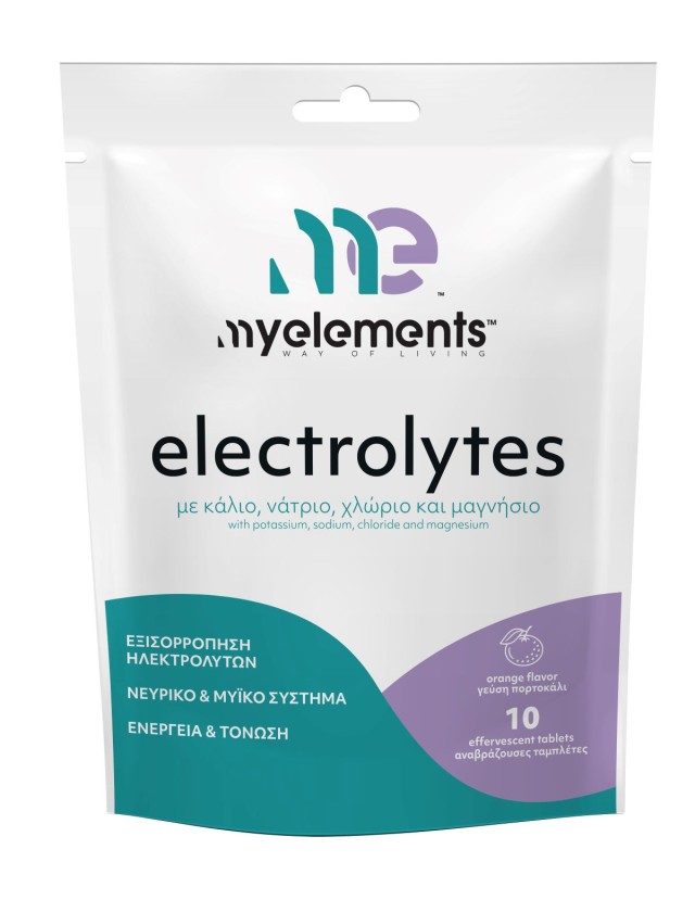 My Elements Electrolytes Συμπλήρωμα Διατροφής με Κάλιο, Νάτριο, Χλώριο, Μαγνήσιο & Γεύση Πορτοκάλι, 10 Αναβράζοντες Ταμπλέτες
