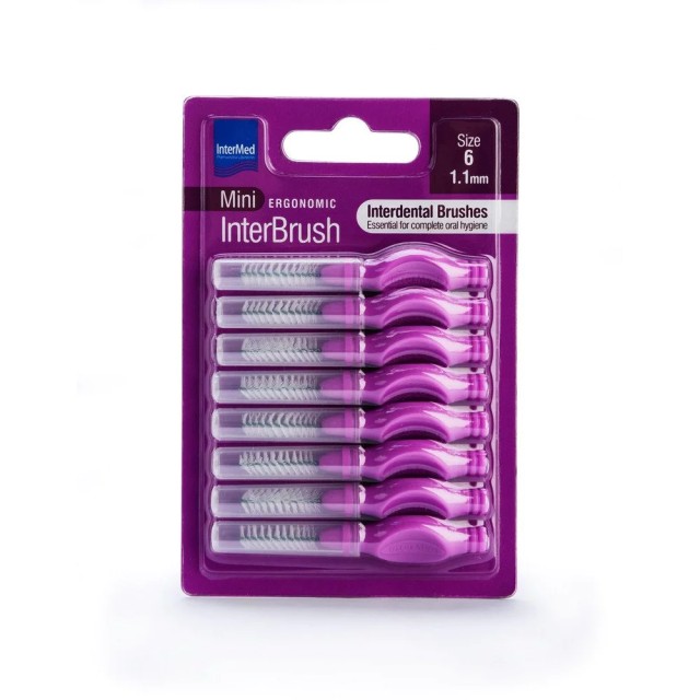 Intermed Ergonomic Mini Μεσοδόντια Βουρτσάκια με Λαβή Size 6 - 1.1mm Μωβ, 8τμχ