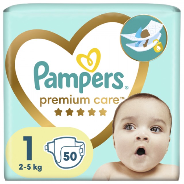 Pampers Premium Care Πάνες με Αυτοκόλλητο Μέγεθος 1 (2-5kg), 50 Τεμάχια