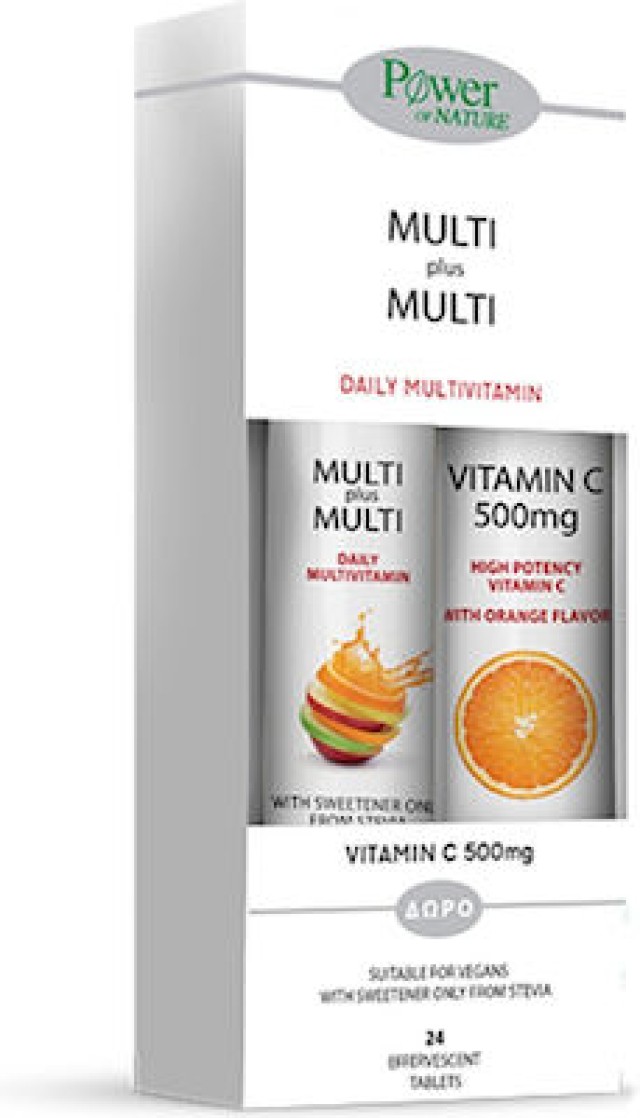 Power Of Nature Multi + Multi με Στέβια, 24 Αναβράζοντα Δισκία & Vitamin C 500mg Πορτοκάλι, 20 Αναβράζοντα Δισκία