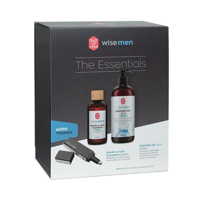 Vican Wise Men The Essentials Kit with Fresh Beard & Hair Shampoo Anti...