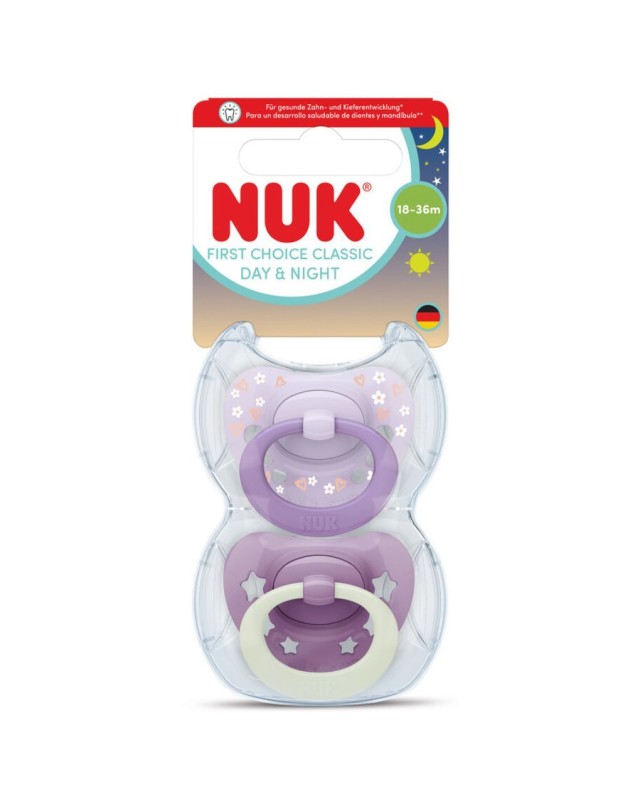 Nuk First Choice Classic Day & Night Πιπίλες Σιλικόνης 18-36m Μωβ, ...