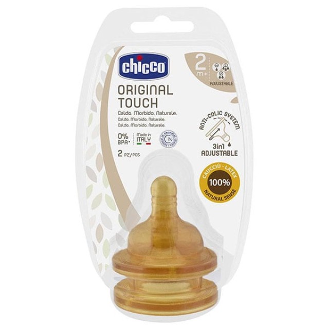 Chicco Original Touch Θηλή Καουτσούκ Κανονική Ροή 2-4m+, 2 τεμάχια