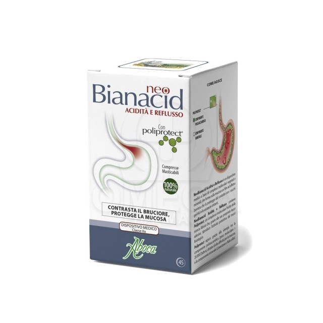 Aboca Neo Bianacid Συμπλήρωμα Διατροφής για την Αντιμετώπιση της Καούρας και Προστασία Βλεννογόνου, 45 Μασώμενες Ταμπλέτες
