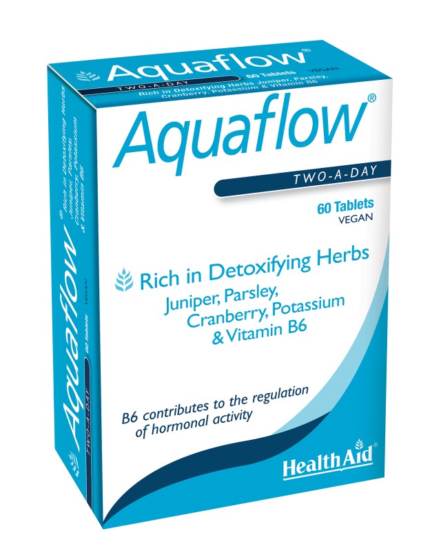 Health Aid Aquaflow Vegetarian Συμπλήρωμα Διατροφής με Εκχυλίσματα Βοτάνων & Βιταμίνη Β6 για την Κατακράτηση Υγρών, 60 Ταμπλέτες