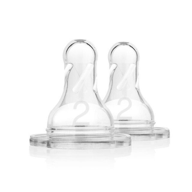 Dr. Browns Natural Flow Options+ Level 2 Silicone Teat 3m+ Θηλή Σιλικόνης Μέτριας Ροής για Μπιμπερό με Στενό Λαιμό, 2 τμχ
