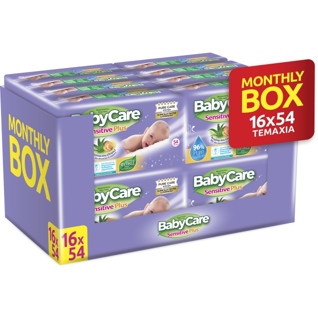 Babycare Sensitive Plus Monthly Box Μωρομάντηλα, 16x54 Τεμάχια