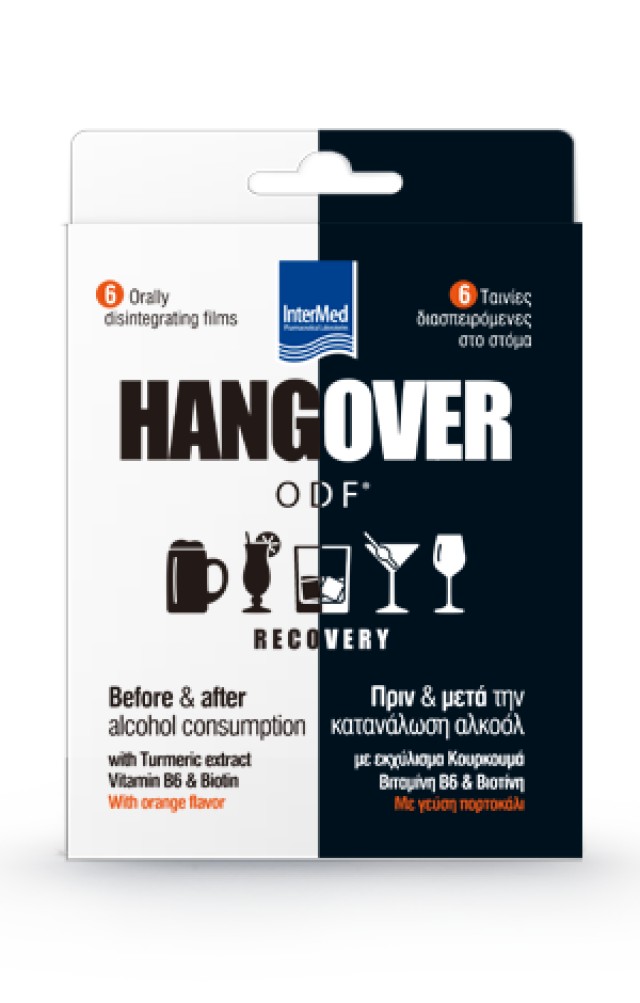 Intermed Hangover ODF Recovery Συμπλήρωμα Διατροφής Πριν & Μετά Την Κατανάλωση Αλκόολ με Γεύση Πορτοκάλι - 6 Ταινίες