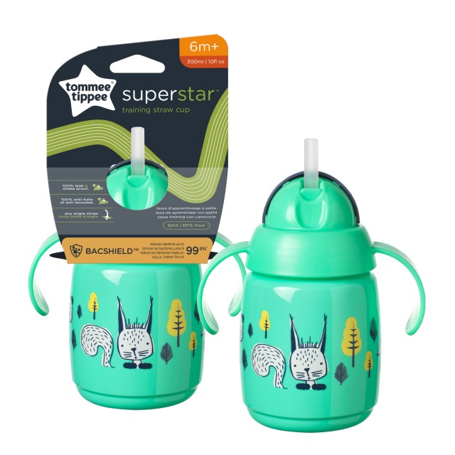 Tommee Tippee SuperStar Training Straw Cup Πράσινο Εκπαιδευτικό Κύπελλο 6m+, 300ml