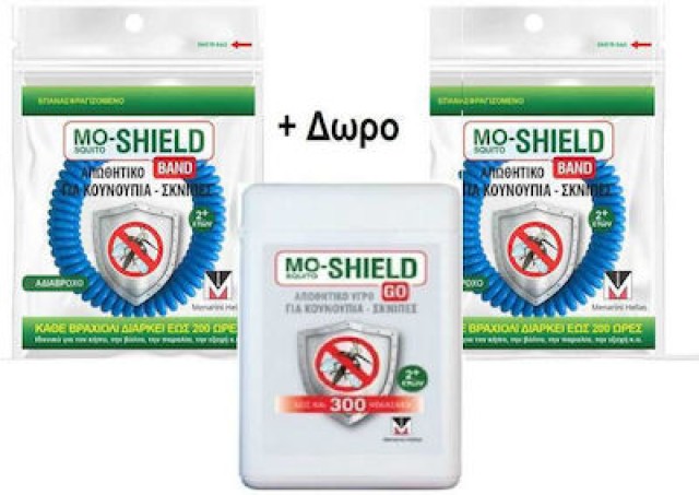 Mo-Shield Promo Απωθητικό Βραχιόλι για Κουνούπια & Σκνίπες Μπλε, 2τεμ & Δώρο Go Απωθητικό Σπρέι για Κουνούπια & Σκνίπες, 17ml, 1σετ