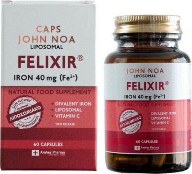 John Noa Liposomal Felixir Iron 40mg + Vitamin C Συμπλήρωμα Διατροφής Σιδήρου Λιποσωμιακής Φόρμουλας με Βιταμίνη C 60 Κάψουλες