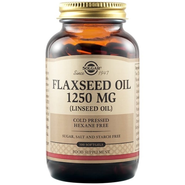 Solgar Flaxseed Oil 1250mg Συμπλήρωμα Διατροφής Για Το Καρδιαγγειακό Σύστημα, 100 Μαλακές Κάψουλες