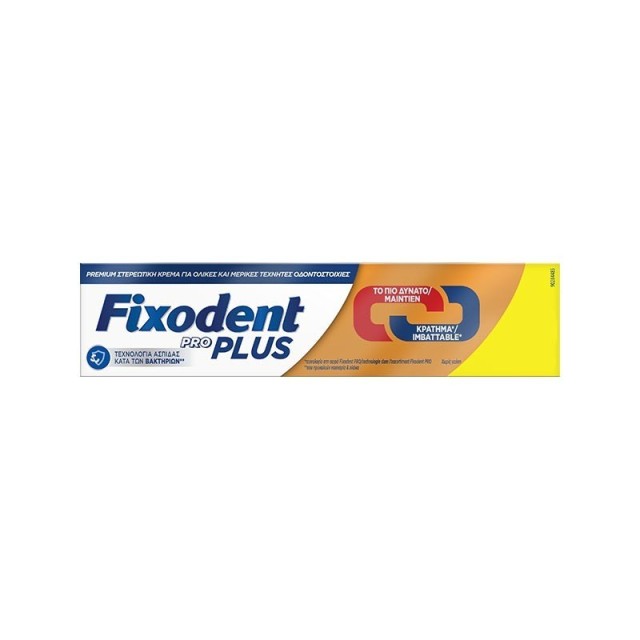 Fixodent Pro Plus To Πιο Δυνατό Κράτημα Στερεωτική Κρέμα για Τεχνητή Οδοντοστοιχία Χωρίς Γεύση, 40g