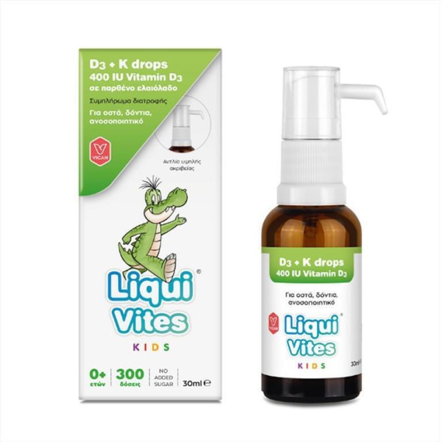 Vican Liqui Vites Kids D3 400IU + K Drops Παιδικό Συμπλήρωμα διατροφής με βιταμίνες D και Κ, 30ml