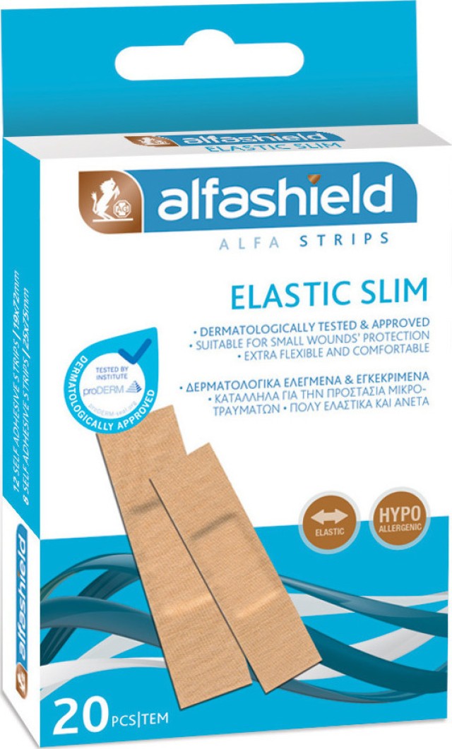 Alfashield Strips Elastic Slim Αυτοκόλλητα Επιθέματα Μικροτραυμάτων 2 Μεγέθη, 20τμχ