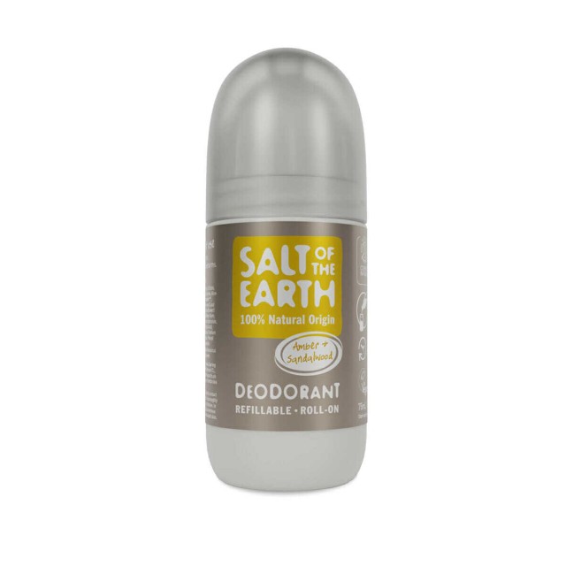 Salt of the Earth Vegan Refillable Roll-On Deodorant Amber & Sandalwood Αποσμητικό Επαναγεμιζόμενο, 75ml