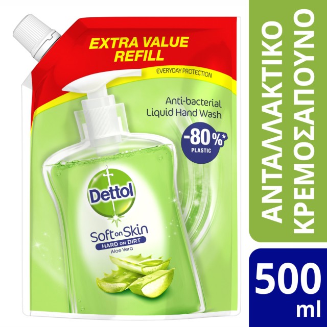 Dettol Refill Aloe Vera Ανταλλακτικό Υγρό Κρεμοσάπουνο σε Σακουλάκι 500ml