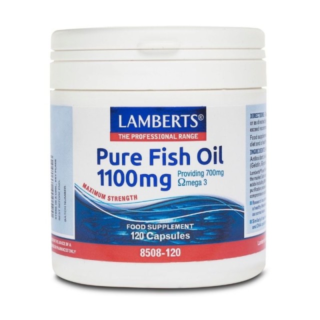 Lamberts Pure Fish Oil 1100mg Συμπυκνωμένο Ιχθυέλαιο Για Την Υγεία Της Καρδιάς, Του Δέρματος, Του Εγκεφάλου και Των Αρθρώσεων, 120 Κάψουλες