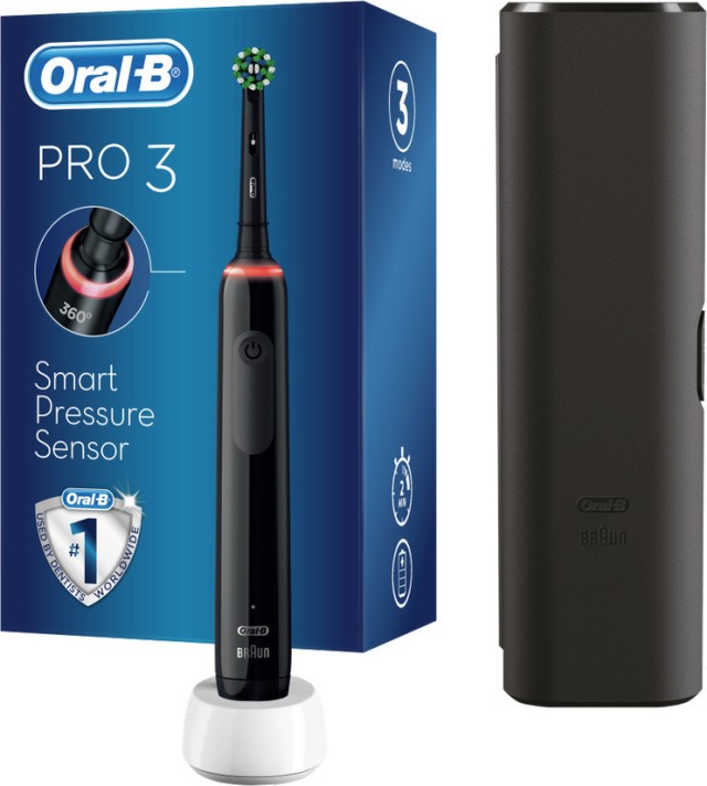 Oral-B Pro Series 3 Black Travel Edition Ηλεκτρική Οδοντόβουρτσα Μαύρη Mε Θήκη Ταξιδίου, 1 Τεμάχιο