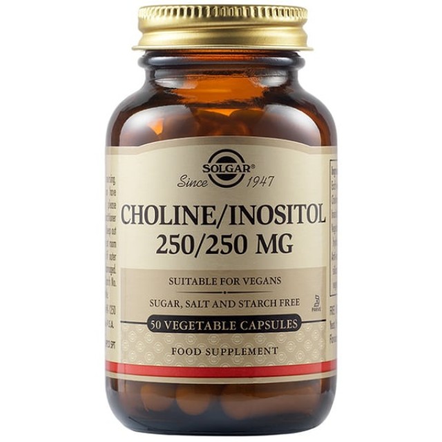 Solgar Choline Inositol 250/250mg Συμπλήρωμα Διατροφής με Χολίνη και Ινοσιτόλη, 50 Φυτικές Κάψουλες