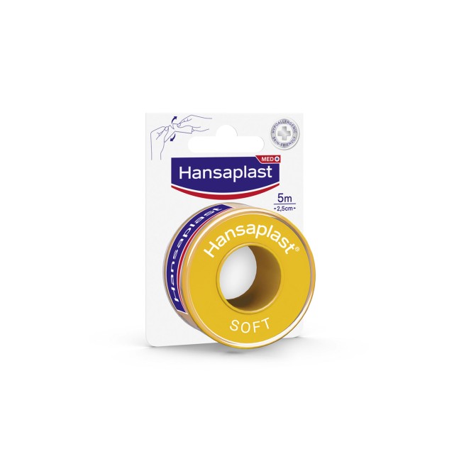 Hansaplast Αυτοκόλλητη Επιδεσμική Ταινία Soft Υποαλλεργική 2,5cm x 5m, 1 Τεμάχιο