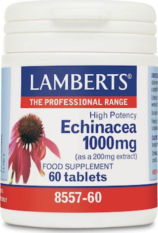 Lamberts Echinacea 1000mg Φυτικό Εκχύλισμα Εχινάκεας με Χρήσιμο σε Περιπτώσεις Κρυολογημάτων, Γρίπης και Μολύνσεων, 60 Ταμπλέτες